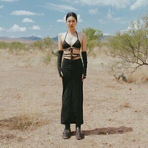 Paradise Wrapped Halter Bikini Top & Midi Skirt with Gloves Set